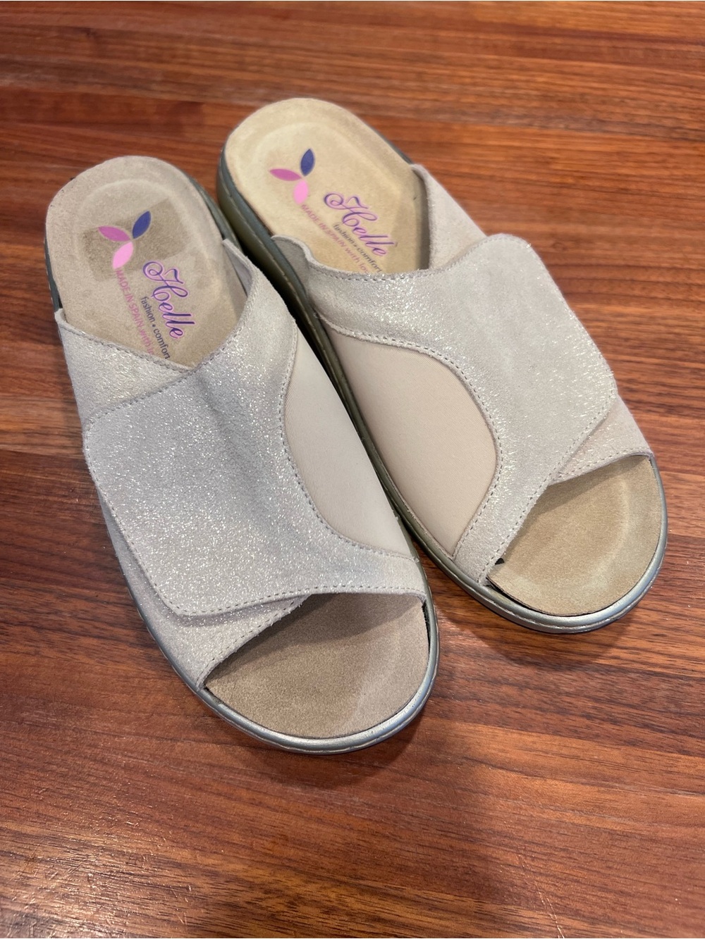 Noelle Women's Sparkle Slide Mules in Light Taupe - Size 8